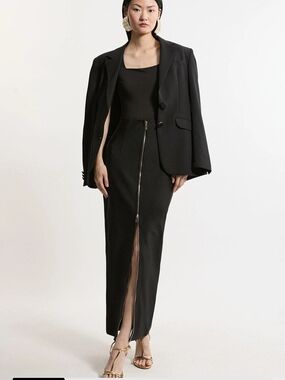 Karen Millen Skirt Figure Form Bandage Knit High Waisted Zip Detail Maxi Skirt